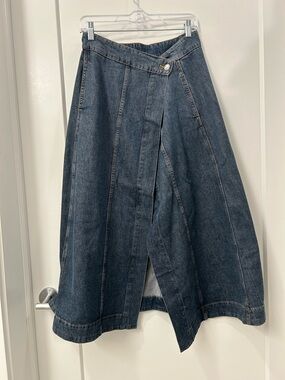 Massimo Dutti Classic Dark Blue Denim A-Line Wrap Skirt
